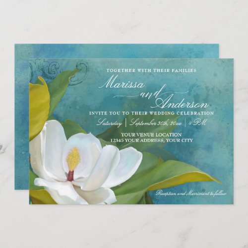 Modern Elegant Southern Magnolia Floral Typography Invitation