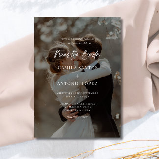 Modern Elegant Spanish Black Overlay Photo Wedding Invitation