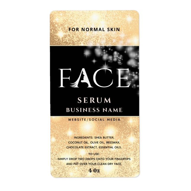 Modern elegant  sparkle FACE serum label (Front)