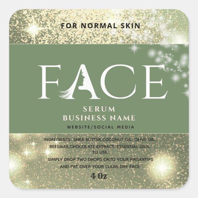Modern elegant  sparkle FACE serum label (Front)