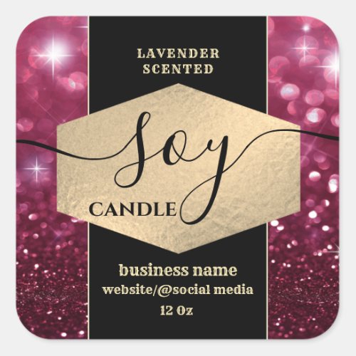 Modern elegant sparkle glittery soy candle label