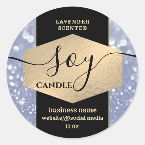 Modern elegant sparkle glittery soy candle label