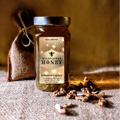 Modern elegant sparkle gold  bee honey jar label