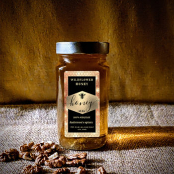 Modern Elegant Sparkle Gold Bee  Script Honey   Label by Makidzona at Zazzle