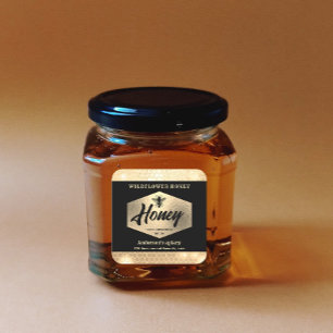 Modern elegant sparkle gold bee script honey square sticker