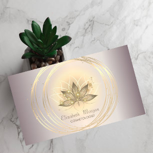 Modern Elegant Sparkle Gold Circles Lotus  Business Card