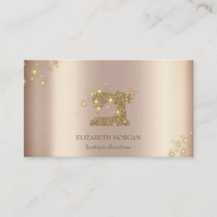 Modern Elegant Sparkle Gold Glitter Sewing Machine Business Card