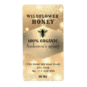 Modern elegant sparkle gold logo bee honey jar label