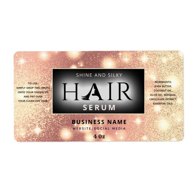 Modern elegant  sparkle  HAIR serum label (Front)