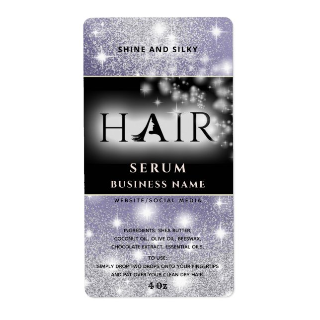 Modern elegant  sparkle  HAIR serum label (Front)