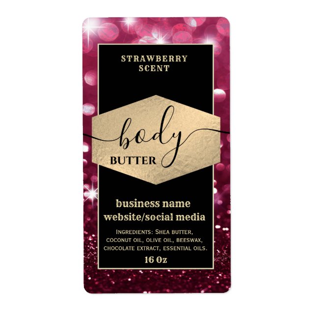 Modern elegant sparkle script body butter label (Front)