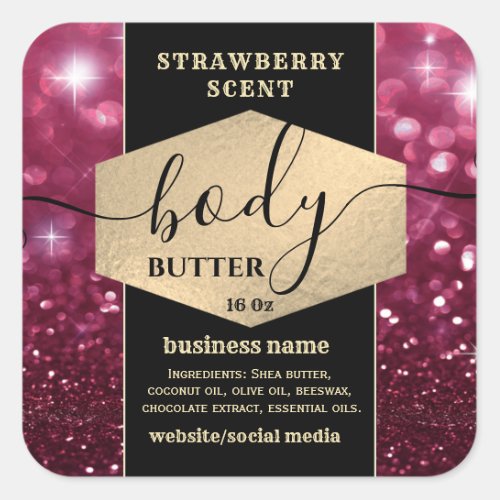 Modern elegant sparkle script body butter label