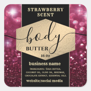 Modern elegant sparkle script body butter label