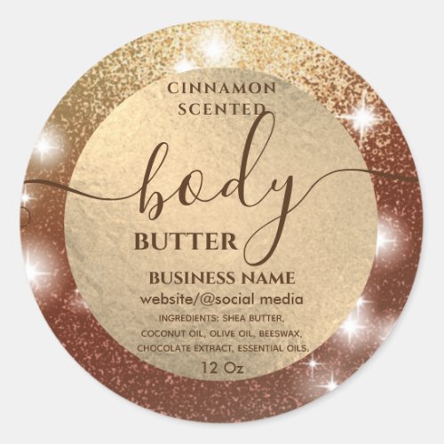 Modern elegant sparkle script body butter label