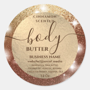 Modern elegant sparkle script body butter label