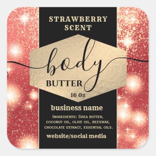 Modern elegant sparkle script body butter label