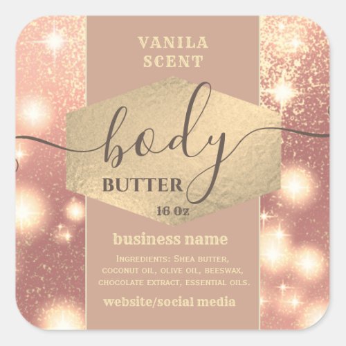 Modern elegant sparkle script body butter label