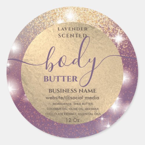 Modern elegant sparkle script body butter label
