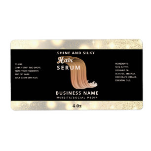Modern elegant sparkle script hair serum label
