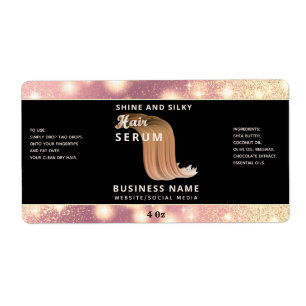 Modern elegant sparkle script hair serum label