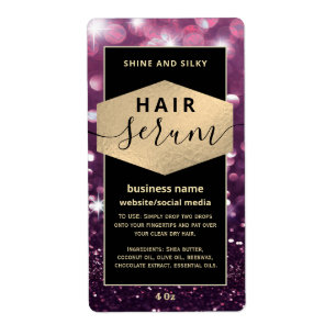 Modern elegant sparkle script hair serum label