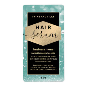 Modern elegant sparkle script hair serum label