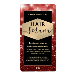 Modern elegant  sparkle script hair serum label
