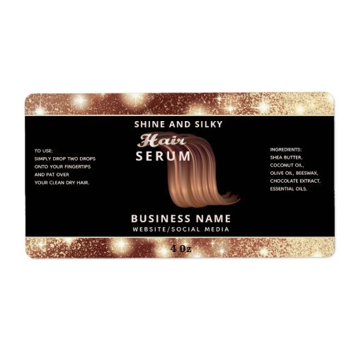 Modern elegant  sparkle script hair serum label