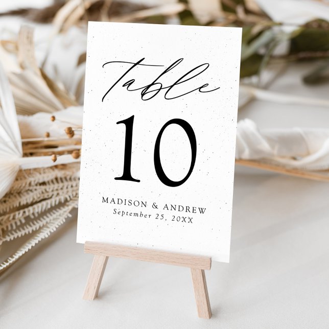 Modern Elegant Speckled White and Black Wedding Table Number (Creator Uploaded)