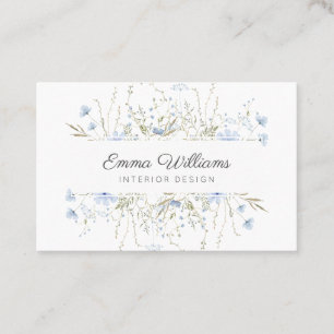 Modern Elegant Spring Blue Wildflowers Floral Business Card