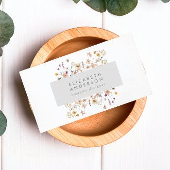 Modern Elegant Spring Wildflowers Floral Gray Business Card by PhrosneRasDesign at Zazzle