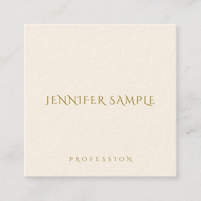 Modern Elegant Square Simple Template Gold Text Square Business Card (Front)
