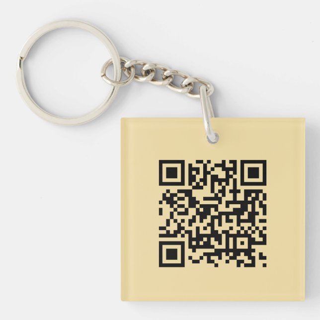 Modern Elegant Square Single Sided Gold QR Code Keychain (Front)
