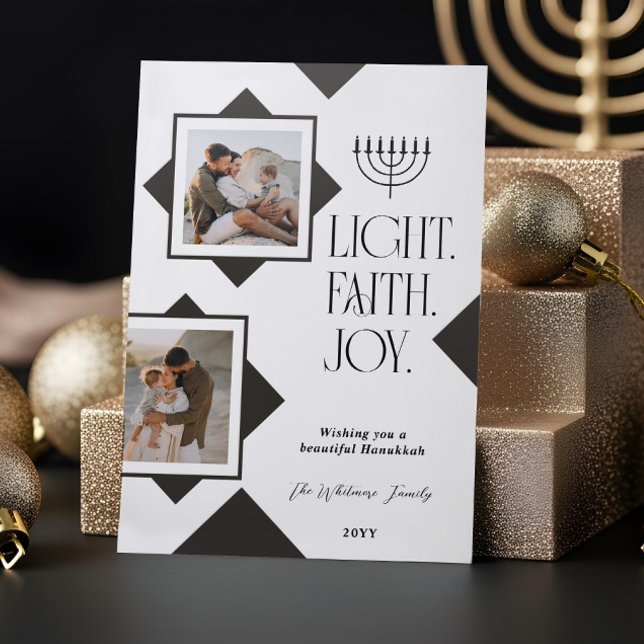 Modern Elegant Star Family Photos Hanukkah Menorah Letterpress Photo Cards (Modern Elegant Star Family Photos Hanukkah Menorah Letterpress Photo Cards)