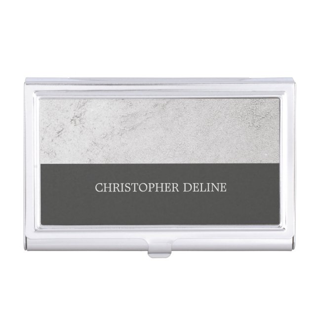 Modern Elegant Stone Grey Construction Business Card Holder (Front)