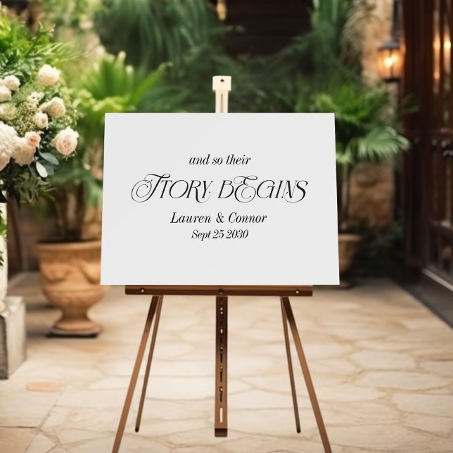 Modern Elegant Story Begins Wedding Welcome Foam Board (Creator Uploaded)