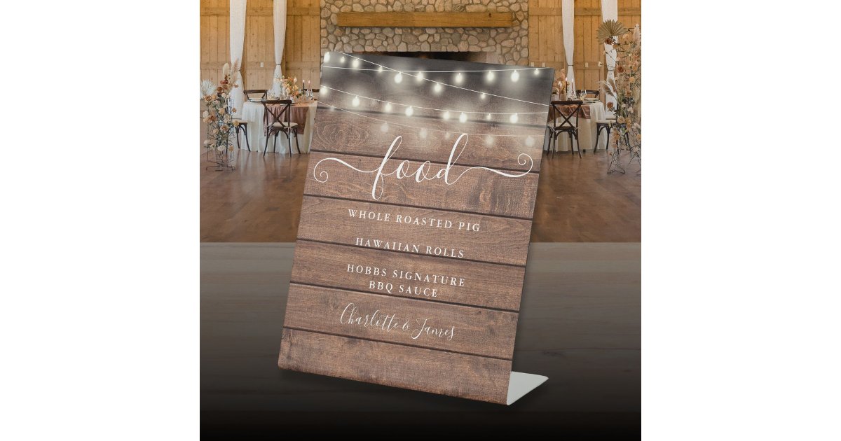 Rustic Menu Sign Modern Elegant String Lights Rustic Wood Food Menu Pedestal Sign | Zazzle