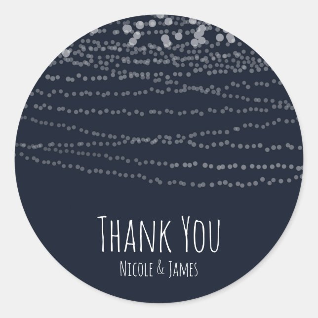 Modern Elegant String of Lights Blue Celebration Classic Round Sticker (Front)