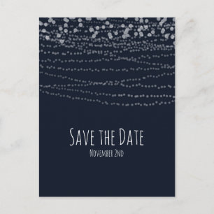 Modern Elegant String of Lights Blue Save The Date Announcement Postcard
