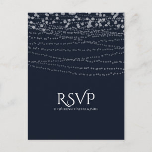 Modern Elegant String of Lights Blue Wedding RSVP Invitation Postcard