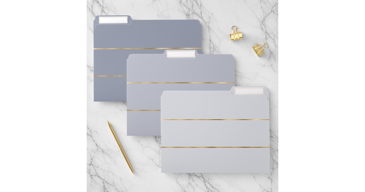 Modern Elegant Stripe Blue Gold File Folder | Zazzle