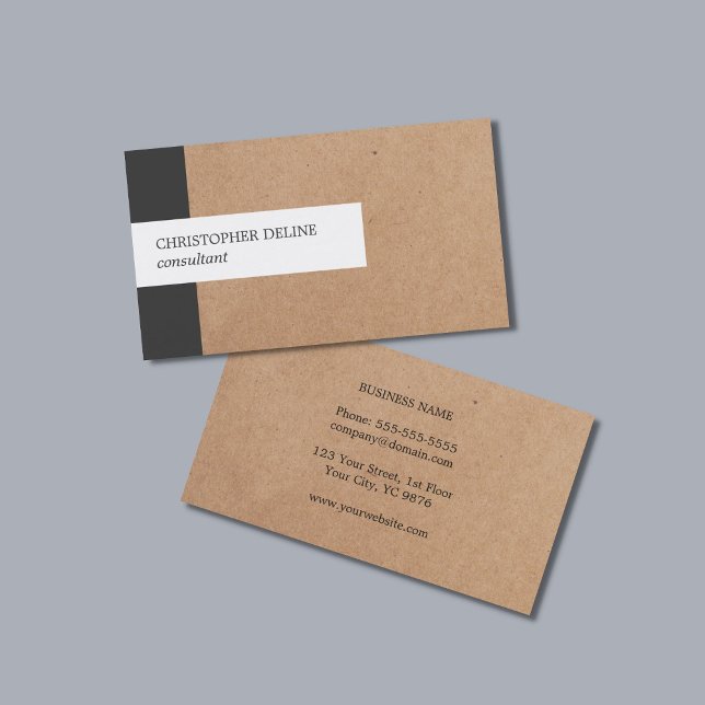 Modern Elegant Stripe Kraft Paper Consultant Business Card (Creator Uploaded)