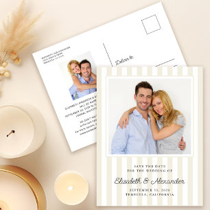 Modern Elegant Stripe Photo Wedding Save The Date Postcard