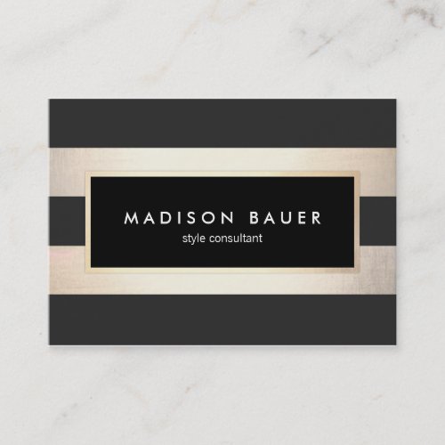 Modern Elegant Striped Black and FAUX Gold Foil 2 Business Card