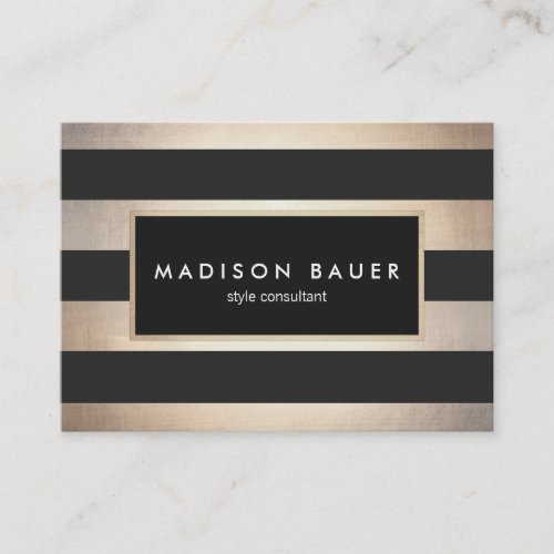 Modern Elegant Striped Black and FAUX Gold Foil Business Card
