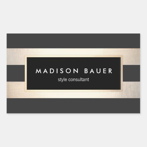 Modern Elegant Striped Black and FAUX Gold Foil Rectangular Sticker