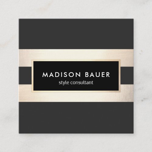 Modern Elegant Striped Black and FAUX Gold Foil Square Business Card