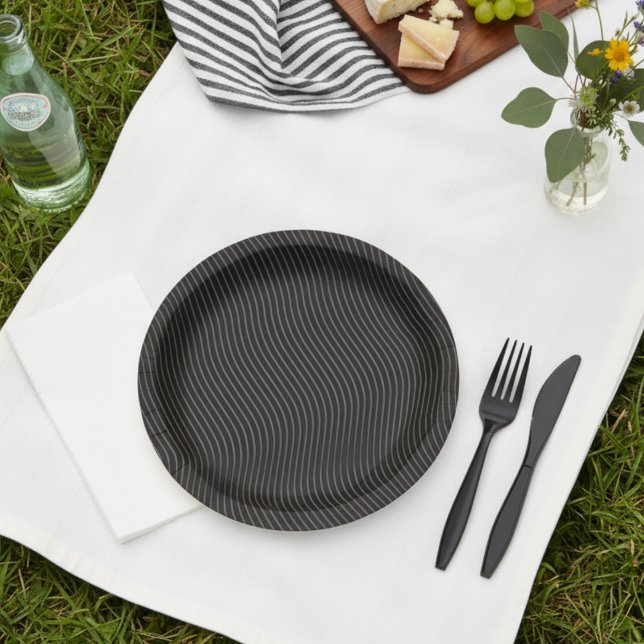 Modern Elegant Striped Black Paper Plates (Creator Uploaded)