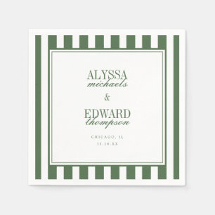 Modern Elegant Striped Olive Green Script Wedding Napkins