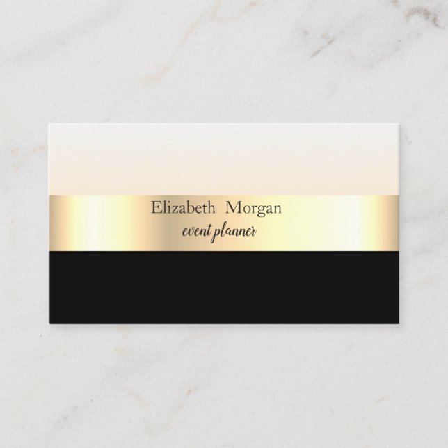 Modern Elegant Striped Stylish Black,Gold Business Card (Front)